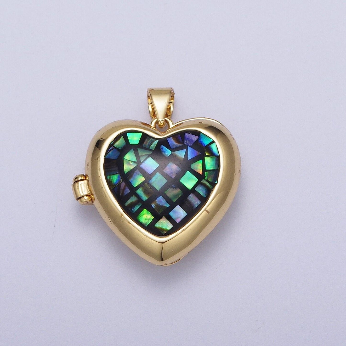 24k gold filled shell love heart locket charm necklace, abalone pink blue white green shell for personalized necklace pendant | h-151