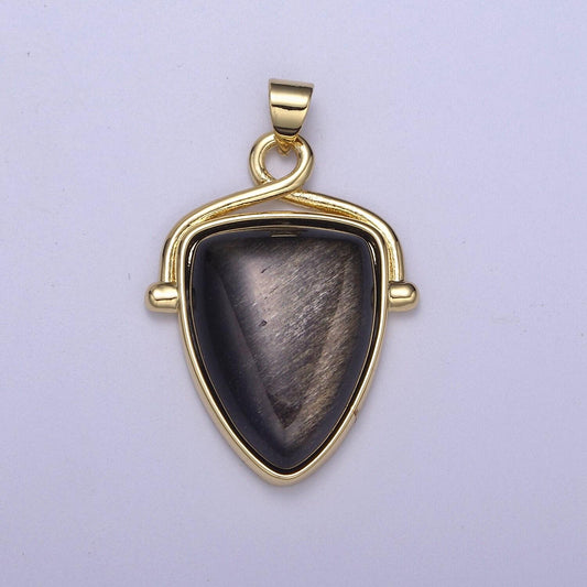 Black onyx pendant shield charm for statement necklace jewelry h-144