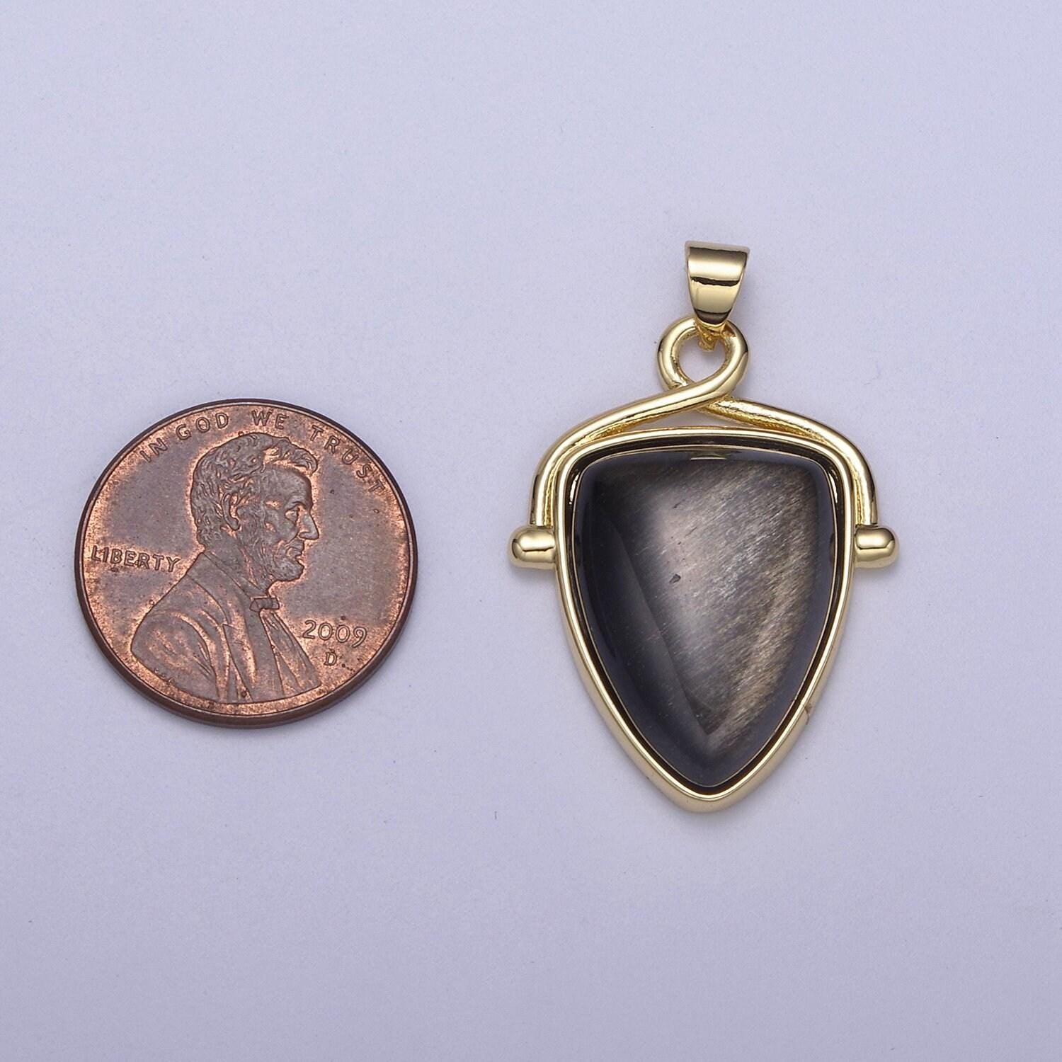 Black onyx pendant shield charm for statement necklace jewelry h-144