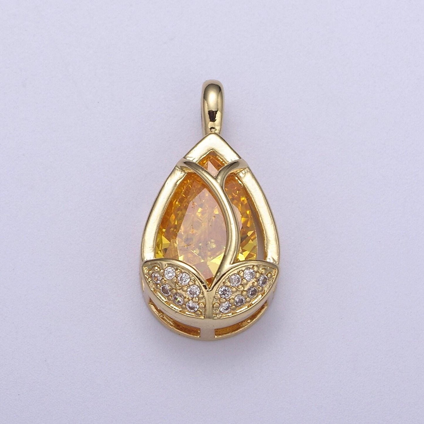 14k gold fill lotus petal charm, lotus pendant cubic zirconia dangle charm h-118 / h-119 / h-123 / h-124 / h-125