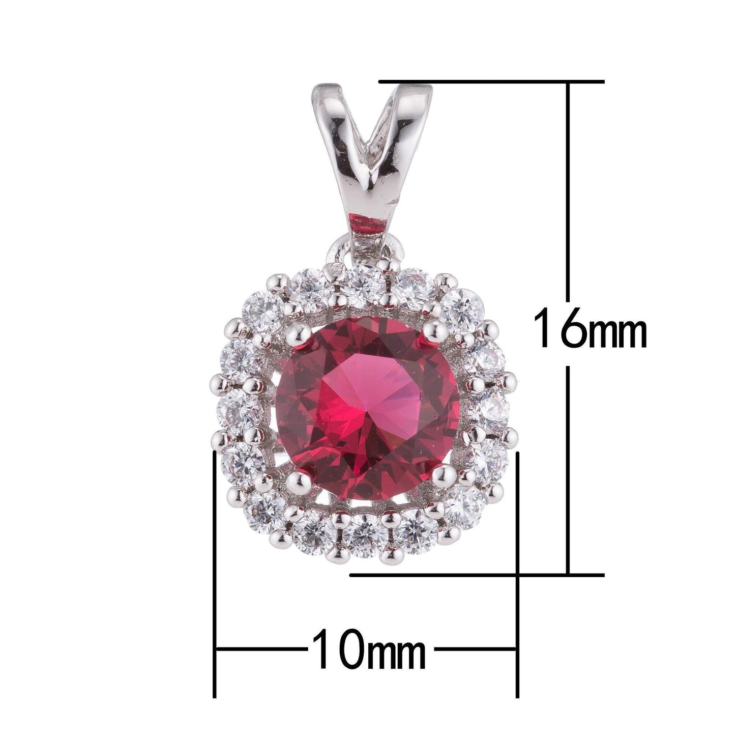 Silver ruby red crystal, diamond, wife, mom, romantic fiery cz necklace pendant charm bead bails findings for jewelry making h-098