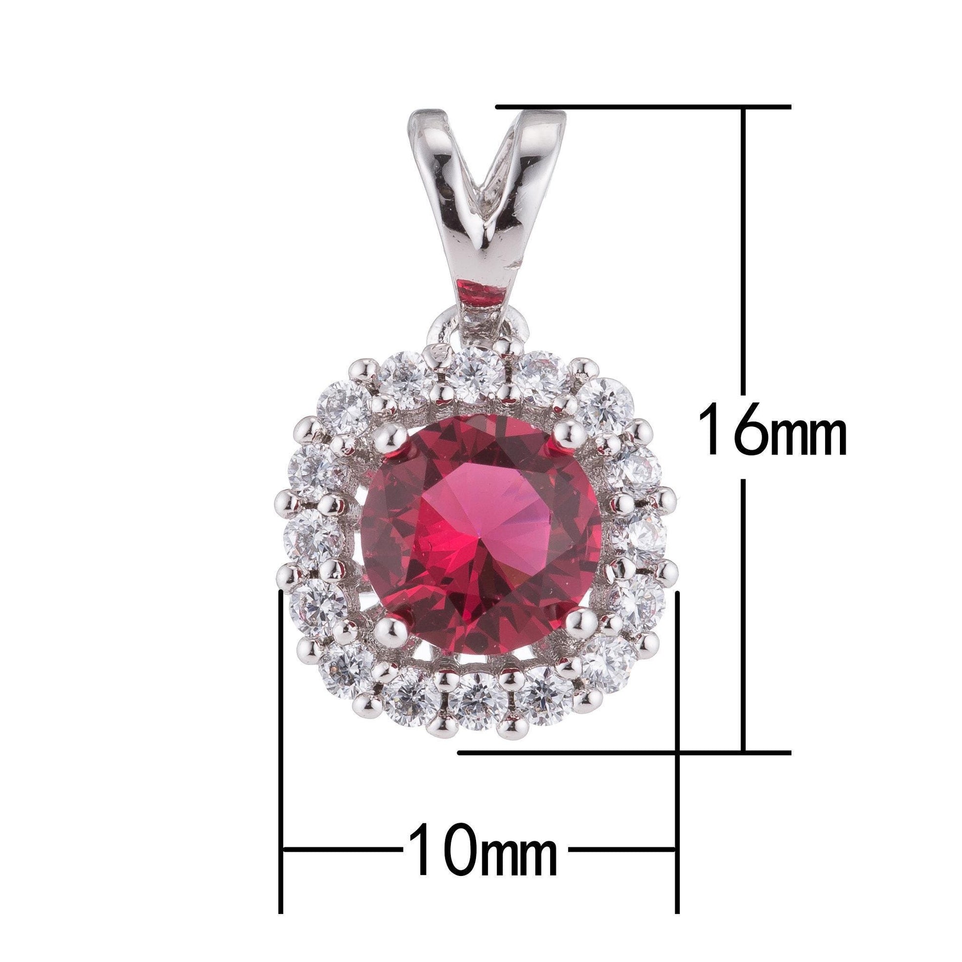 Silver ruby red crystal, diamond, wife, mom, romantic fiery cz necklace pendant charm bead bails findings for jewelry making h-098