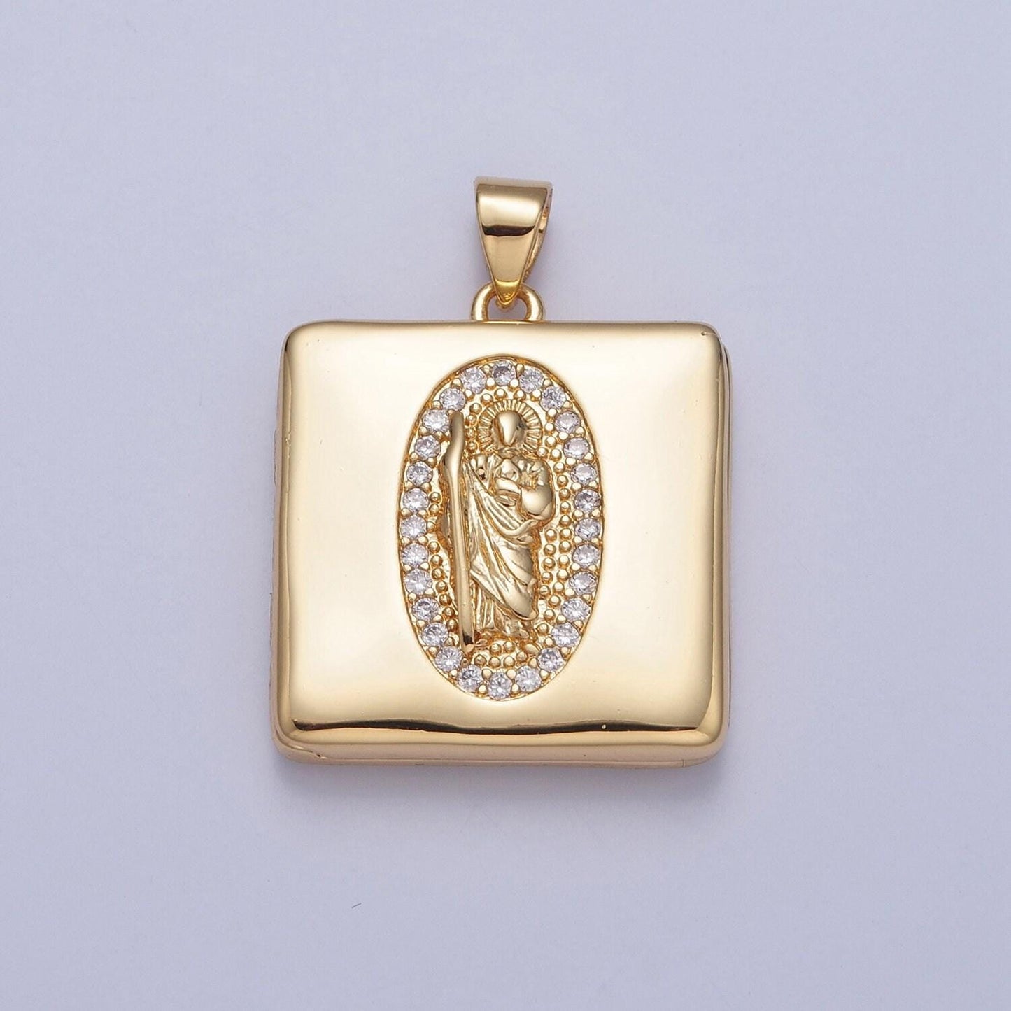 24k gold our lady of guadalupe and moses briefcase square locket micro pave cz pendant, openable virgin mary and moses charm | h-088, h-089