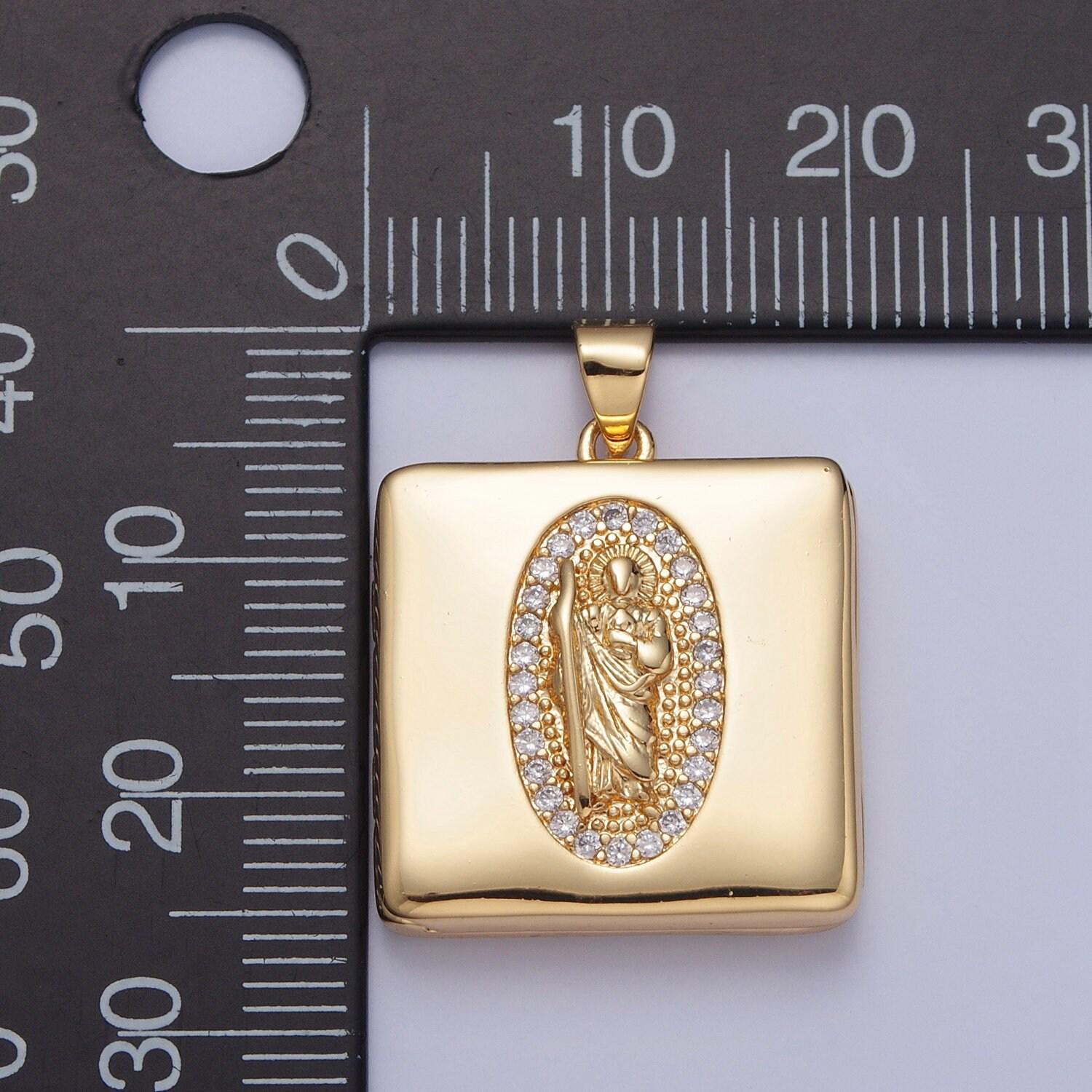 24k gold our lady of guadalupe and moses briefcase square locket micro pave cz pendant, openable virgin mary and moses charm | h-088, h-089
