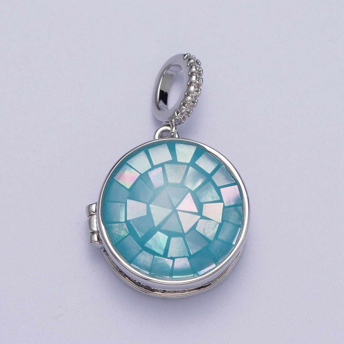 Silver virgin mary pendant marian cross black, green, pink, white, green shell opal round locket pendant | h044 h052 h060 h066 h073