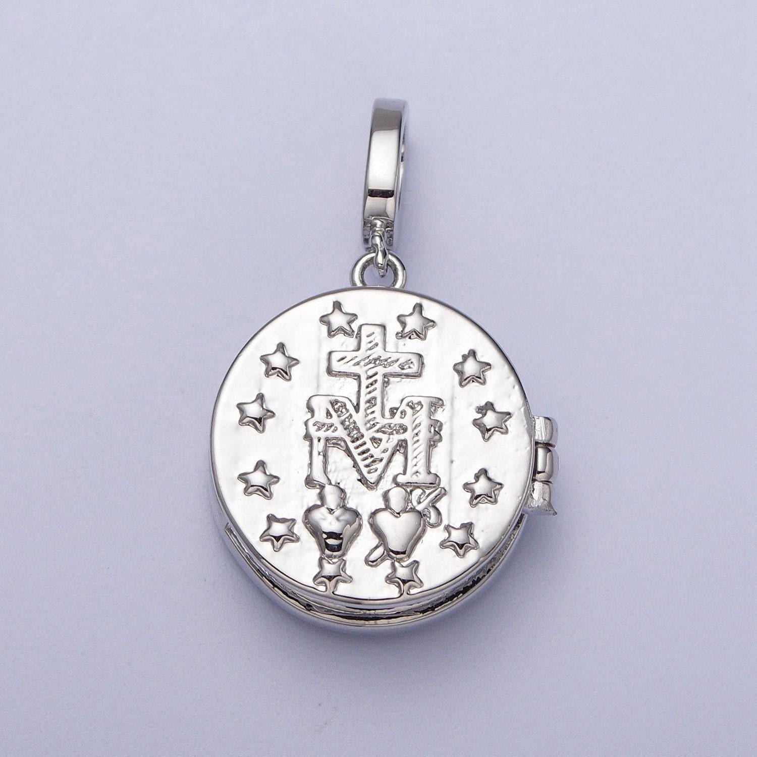 Silver virgin mary pendant marian cross black, green, pink, white, green shell opal round locket pendant | h044 h052 h060 h066 h073