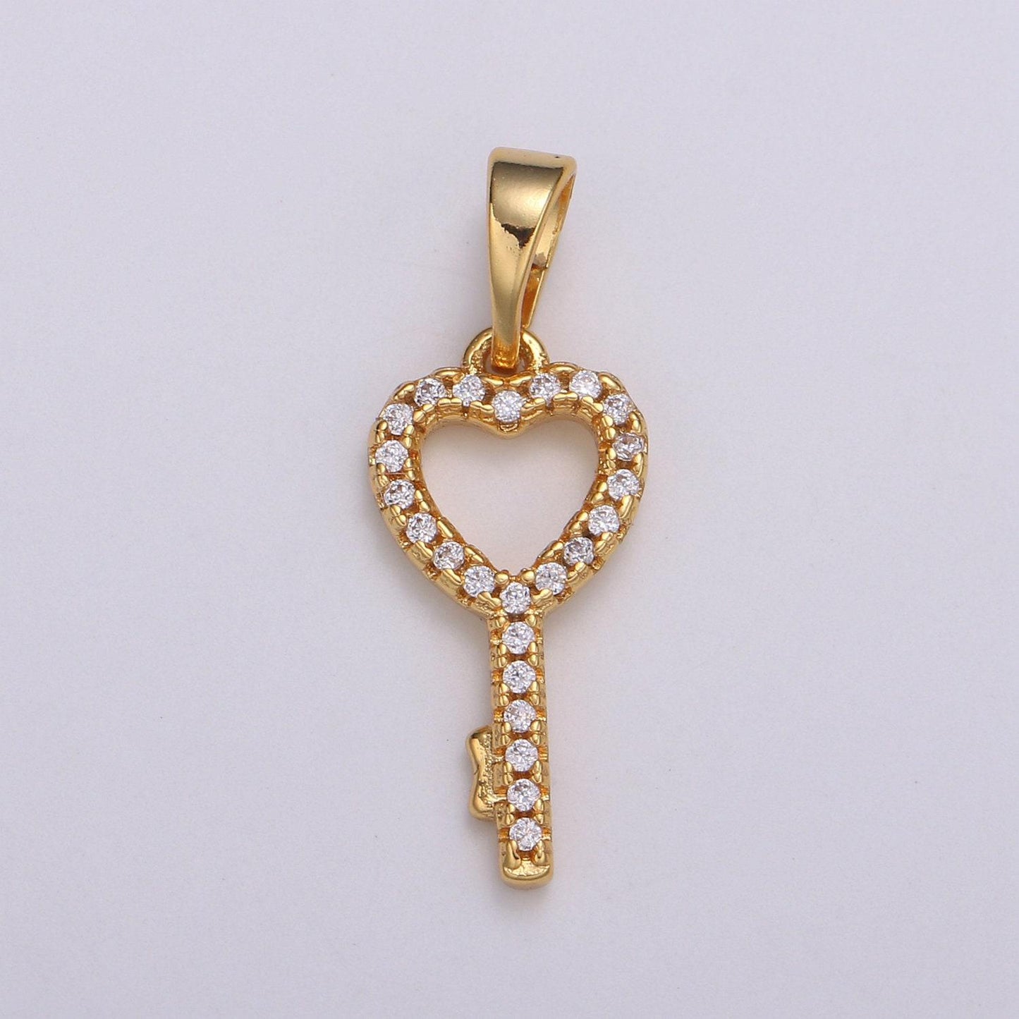 Dainty key charm 24k gold filled micro pave cz pendant for bracelet necklace earring component h-053