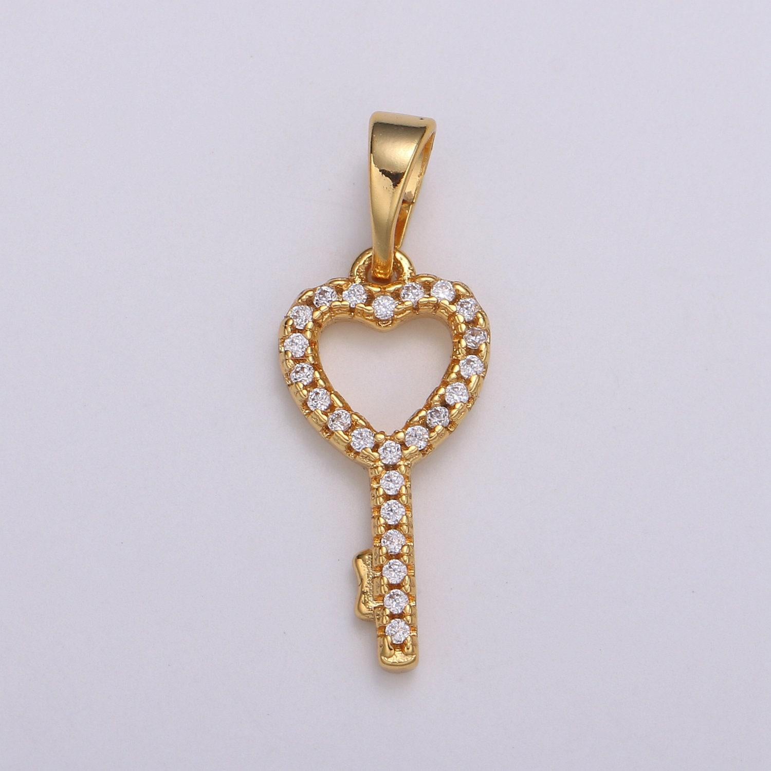 Dainty key charm 24k gold filled micro pave cz pendant for bracelet necklace earring component h-053