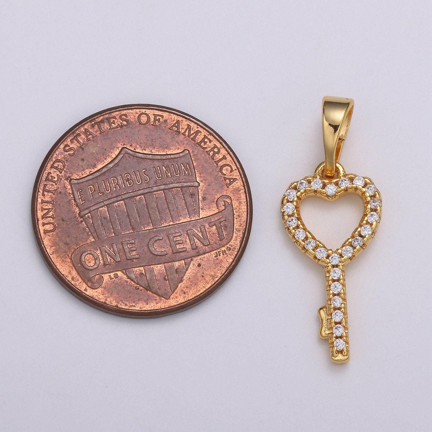 Dainty key charm 24k gold filled micro pave cz pendant for bracelet necklace earring component h-053
