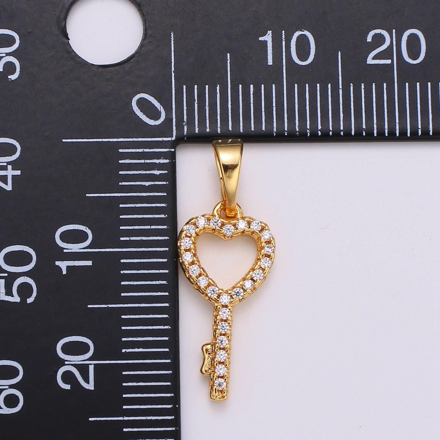 1pc 24k gold micro pave cz heart key pendant charm, micro pave cz key pendant charm, key pendant, for diy jewelry, h053