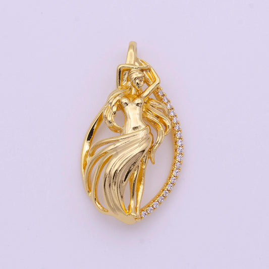 Gold art nouveau goddess pendant beautiful mother princess charm for necklace h-047