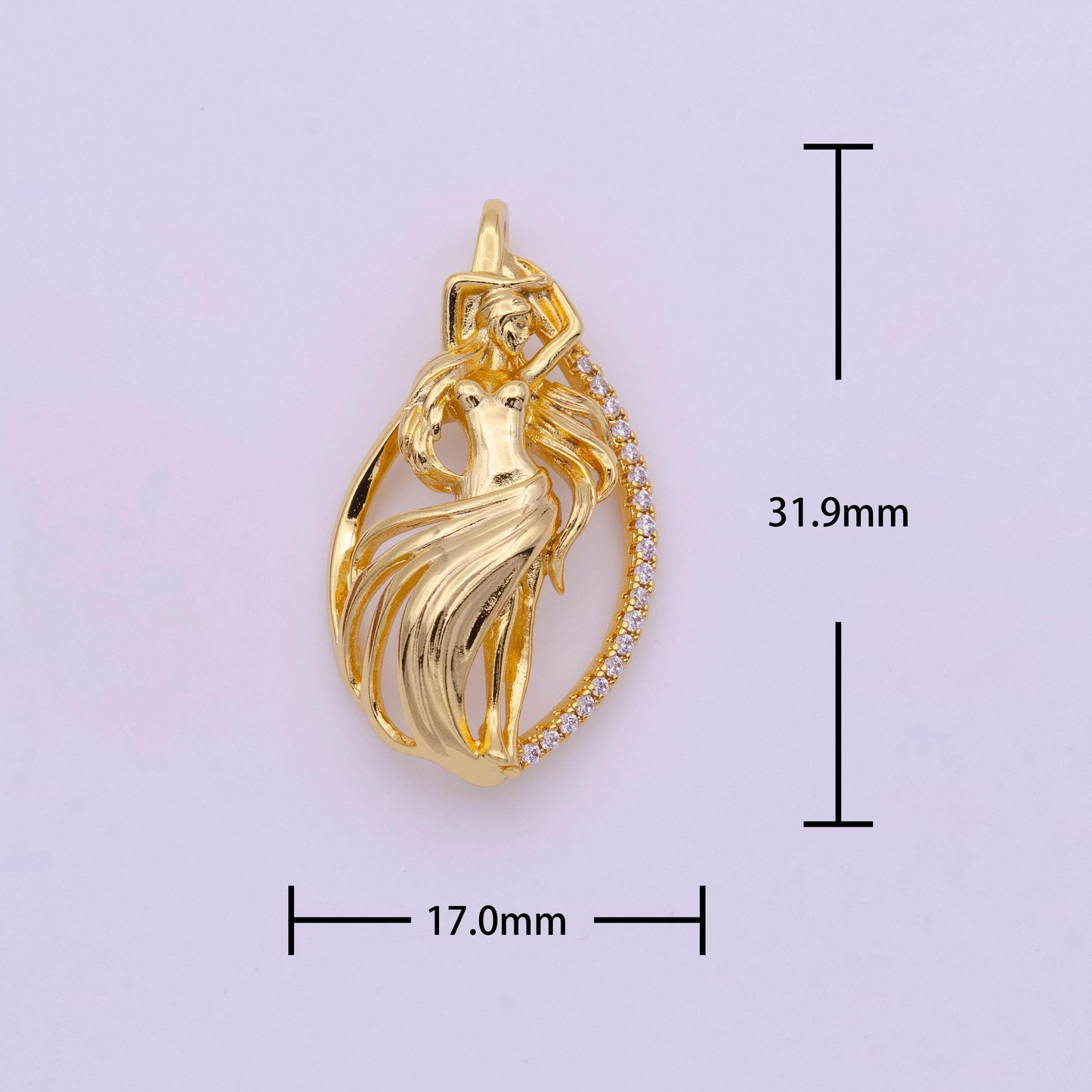Gold art nouveau goddess pendant beautiful mother princess charm for necklace h-047