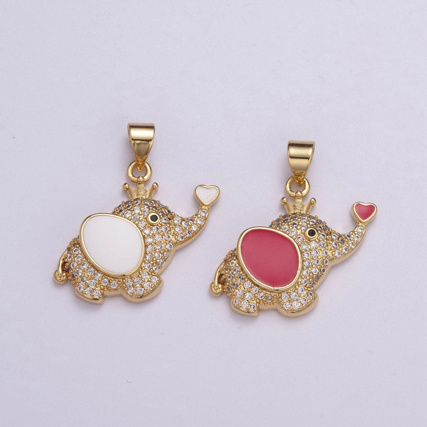 1pc gold red enamelz cz elephant pendant charm, dainty white dumbo pendant charm, pendant, for animal kids jewelry h-045, h-046