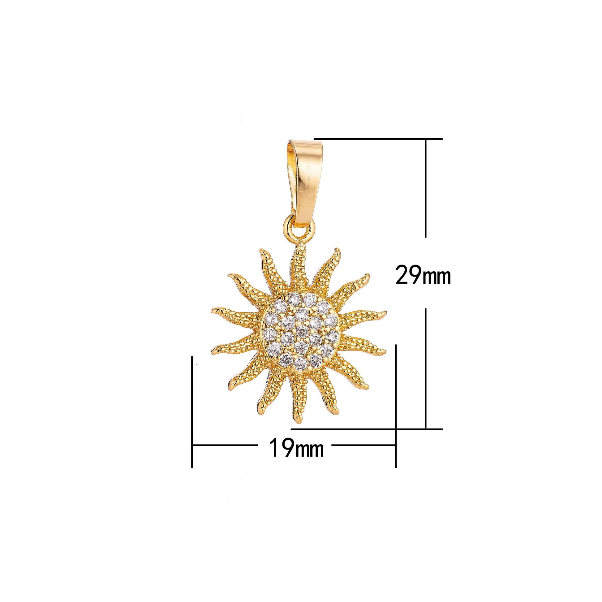 Gold filled sun charm sunburst cubic zirconia necklace pendant charm findings for jewelry making h-016