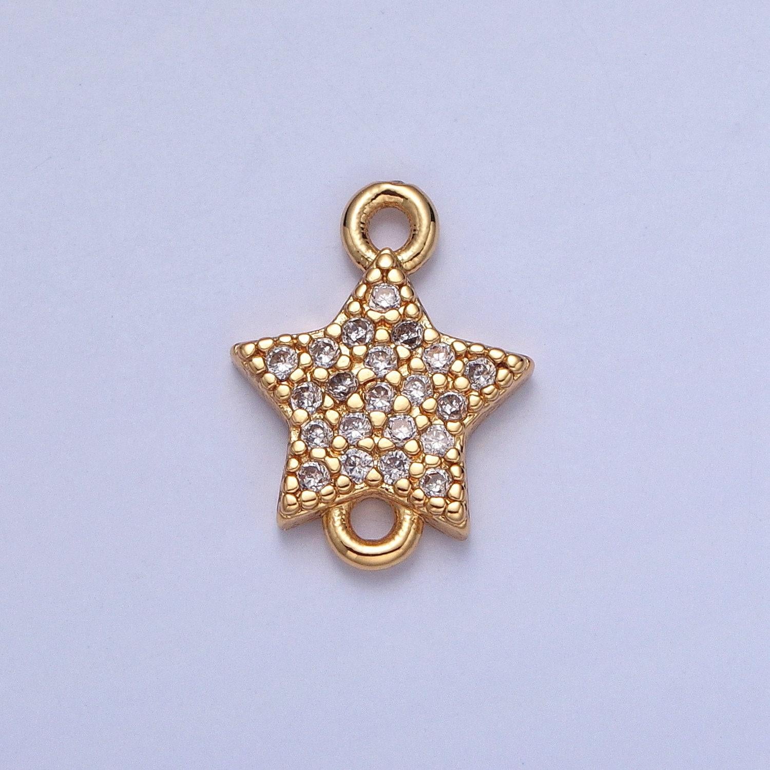 24k gold filled dainty star charm connector micro pave cubic zarconia cz stones for bracelet necklace jewelry finding | g-934