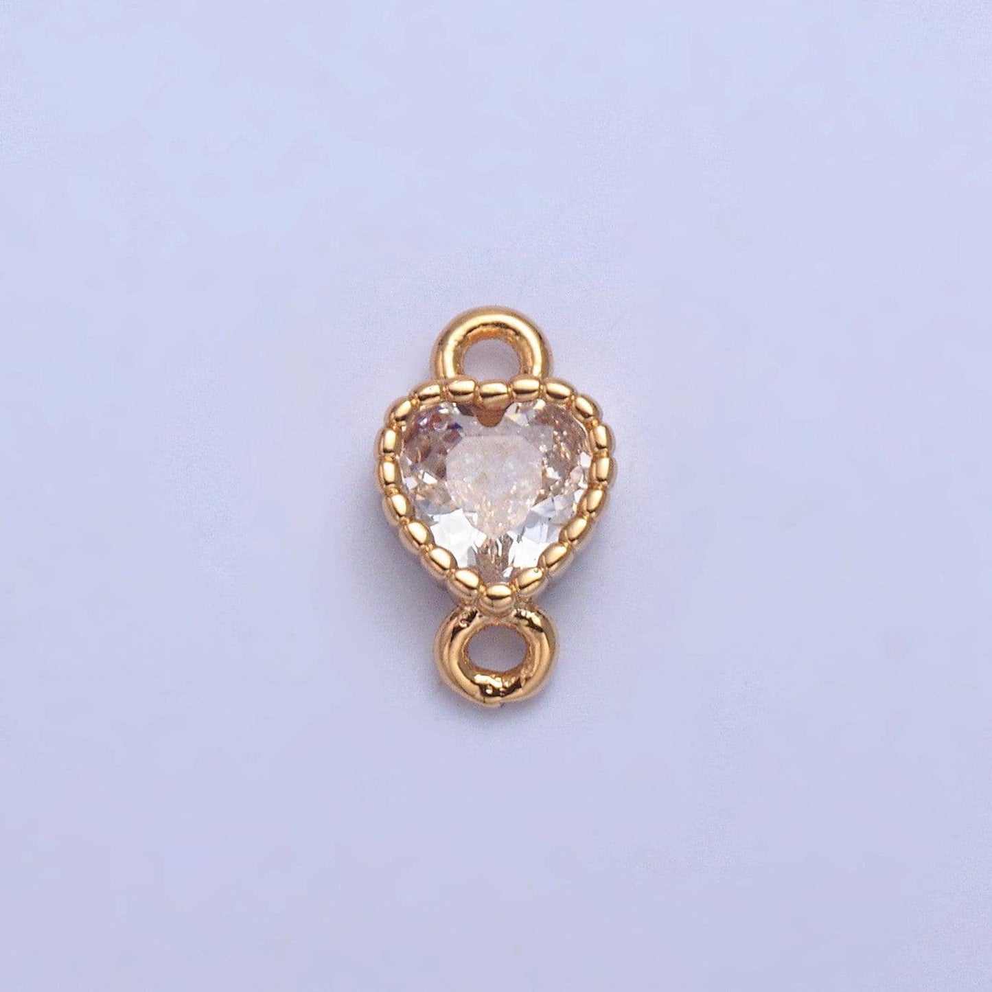 Tiny pinkish clear crystal heart cz connector charm - for necklace, bracelet, earring - gold connector for diy jewelry making | g-925