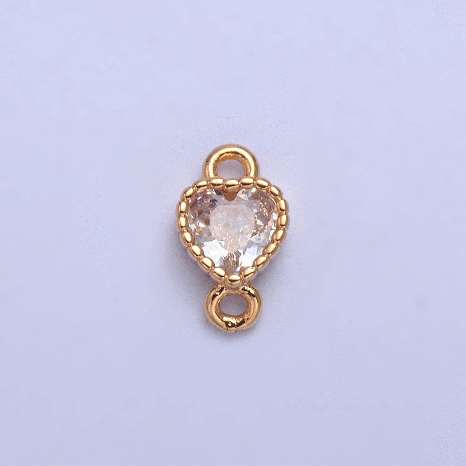 Tiny pinkish clear crystal heart cz connector charm - for necklace, bracelet, earring - gold connector for diy jewelry making | g-925