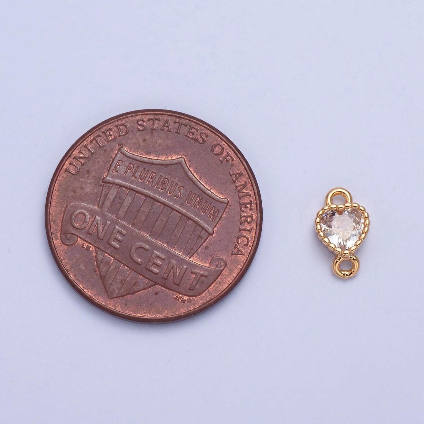 Tiny pinkish clear crystal heart cz connector charm - for necklace, bracelet, earring - gold connector for diy jewelry making | g-925