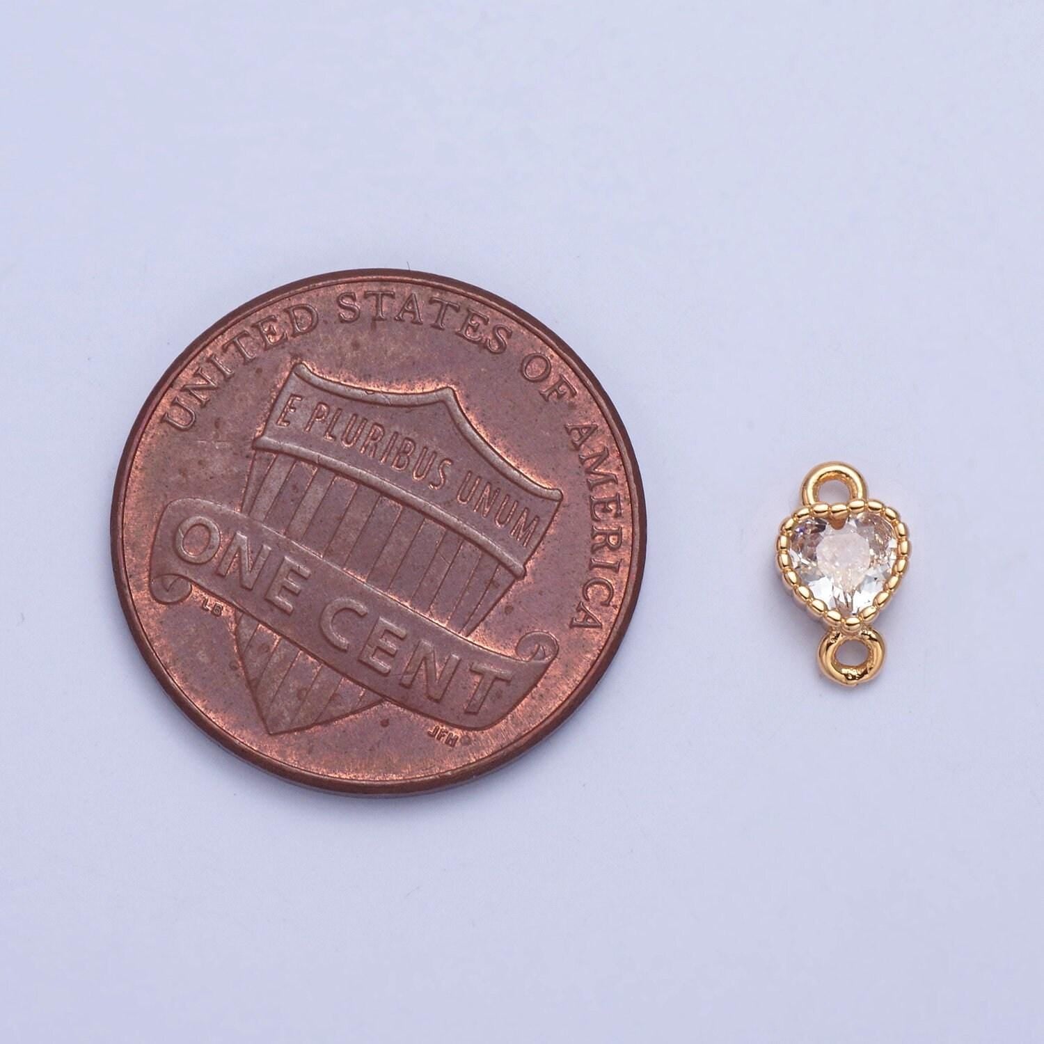 Tiny pinkish clear crystal heart cz connector charm - for necklace, bracelet, earring - gold connector for diy jewelry making | g-925
