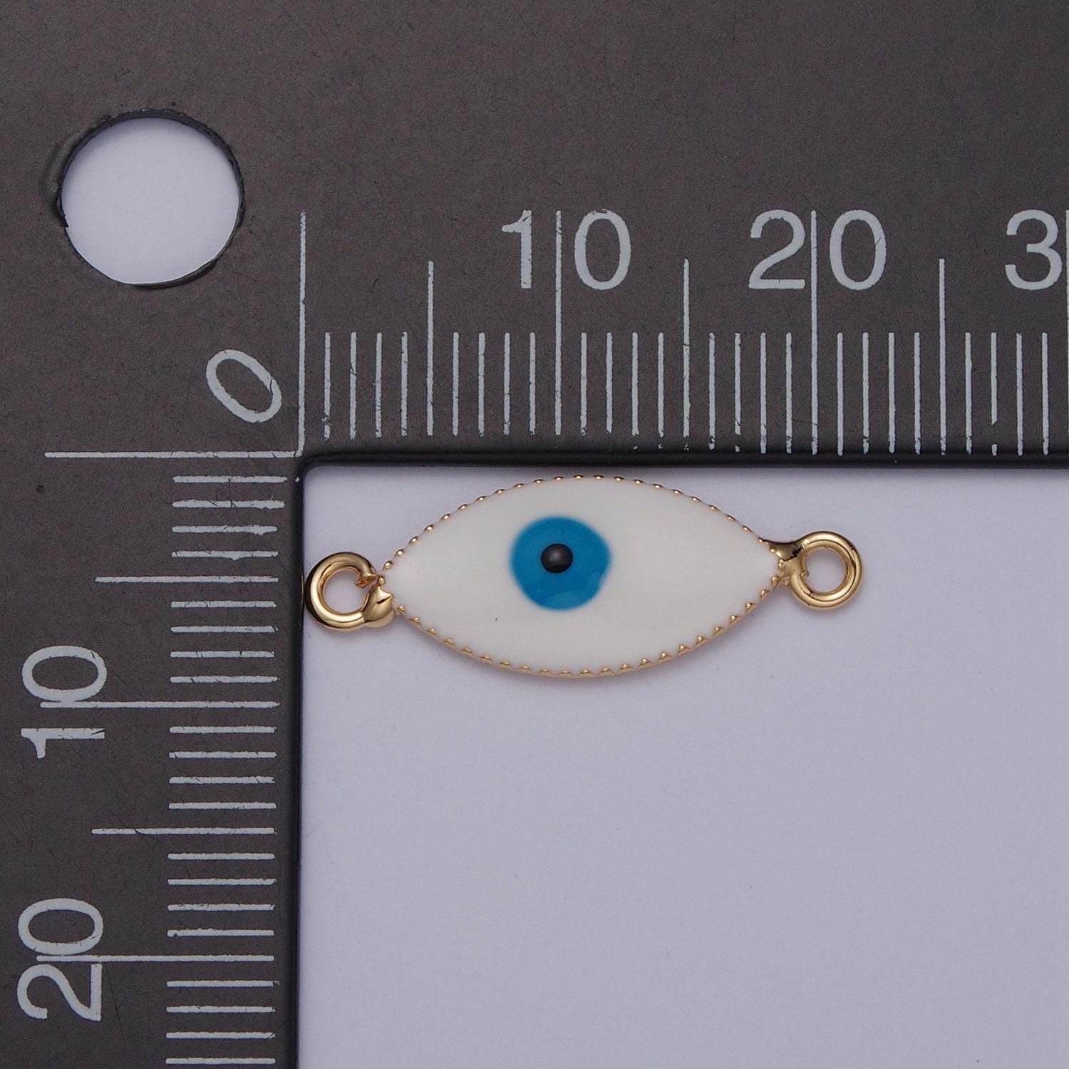 24k gold protection eye of ra link connector, white blue enamel evil eye pendant necklace charm connector for jewelry making | g-921, g-922