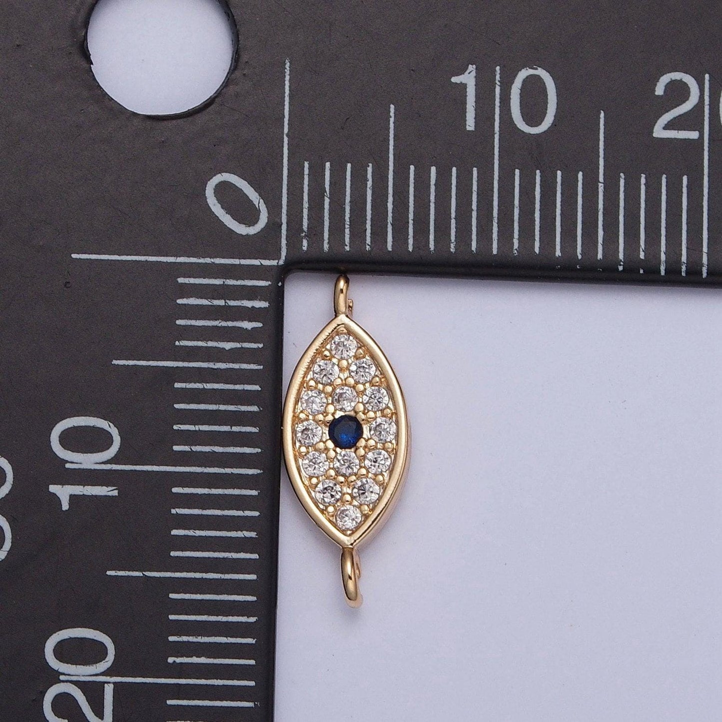 16k gold plated dainty blue iris evil eye charm connector micro pave cubic zarconia cz stones for bracelet necklace jewelry finding | g-916