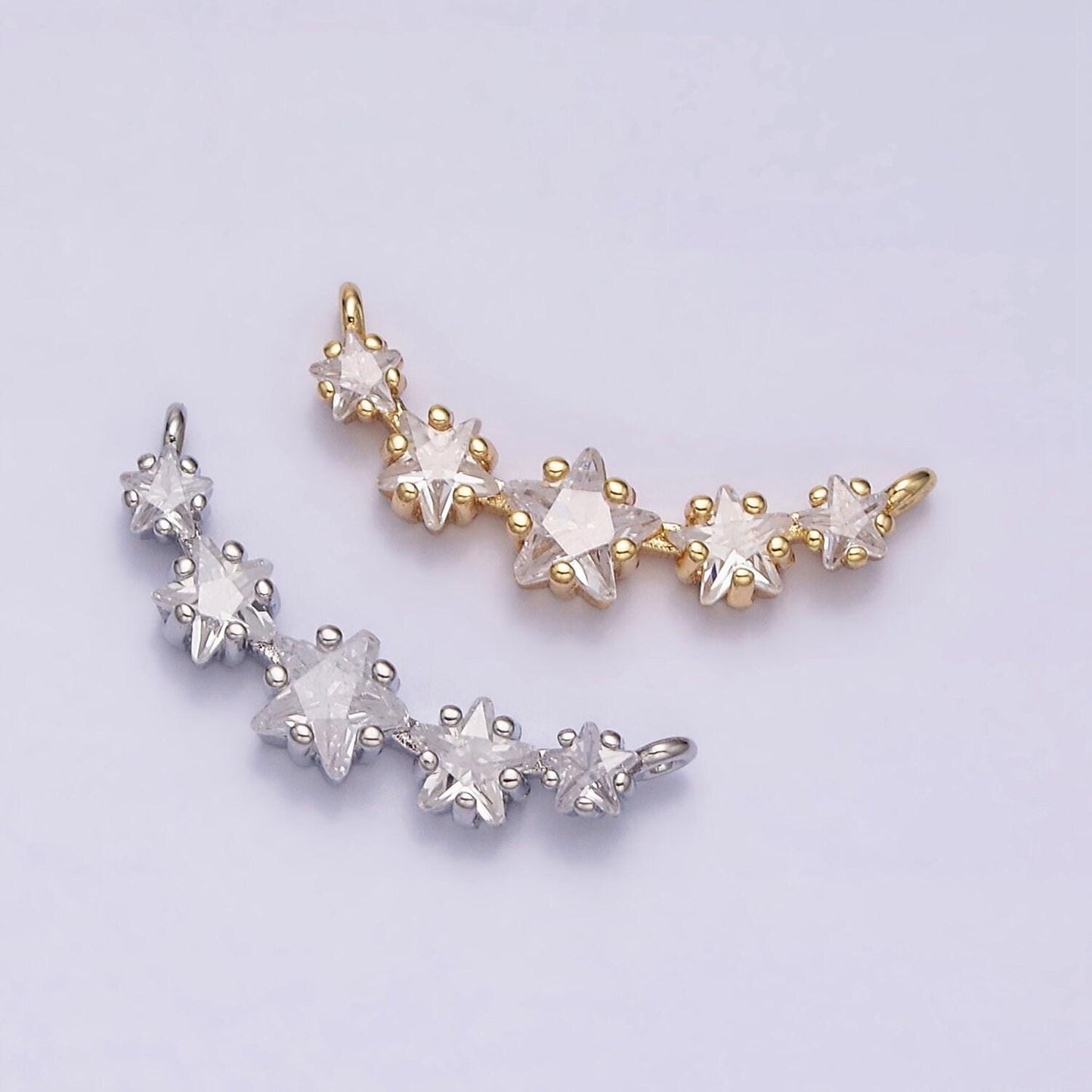 16k gold filled multiple celestial star clear cz lined in gold & silver charm connector for necklace bracelet component | g-907-g908