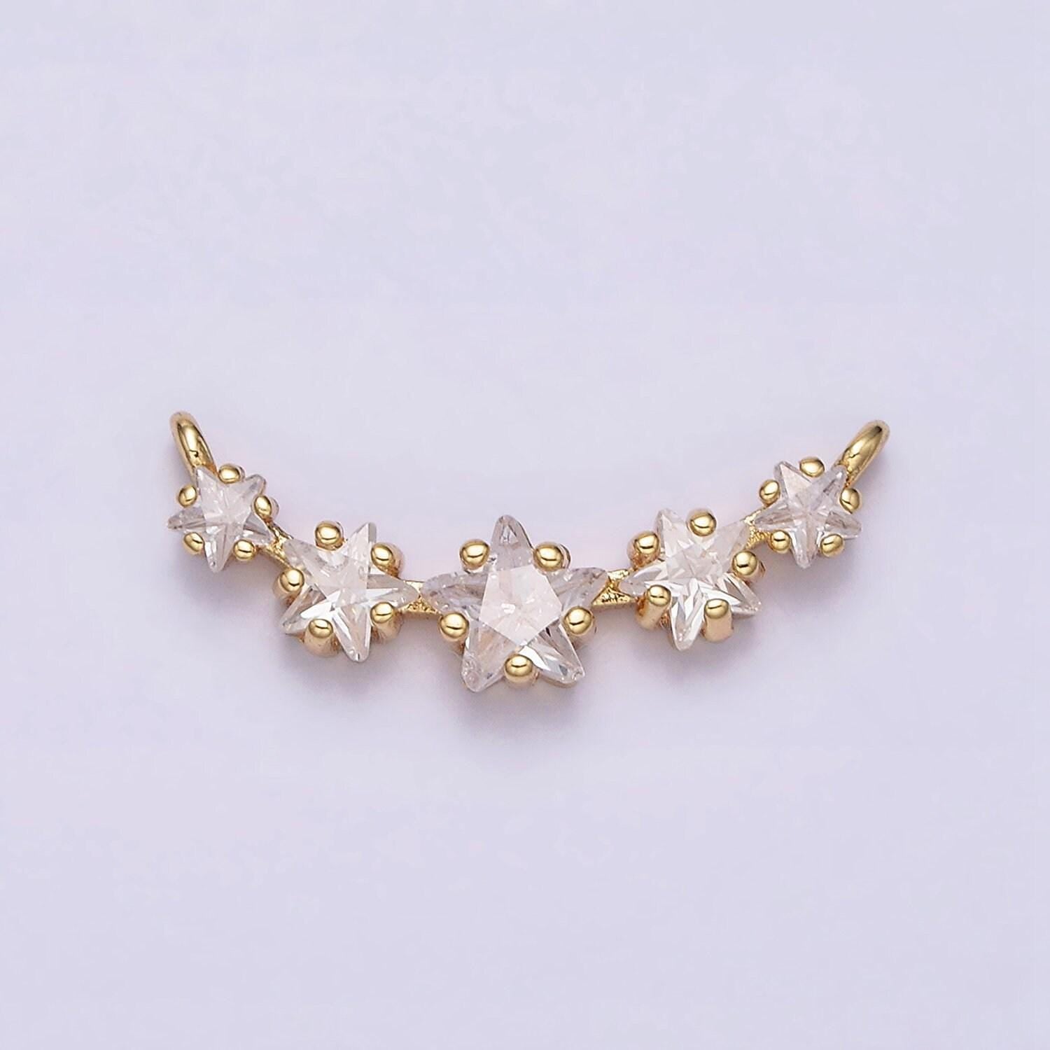 16k gold filled multiple celestial star clear cz lined in gold & silver charm connector for necklace bracelet component | g-907-g908