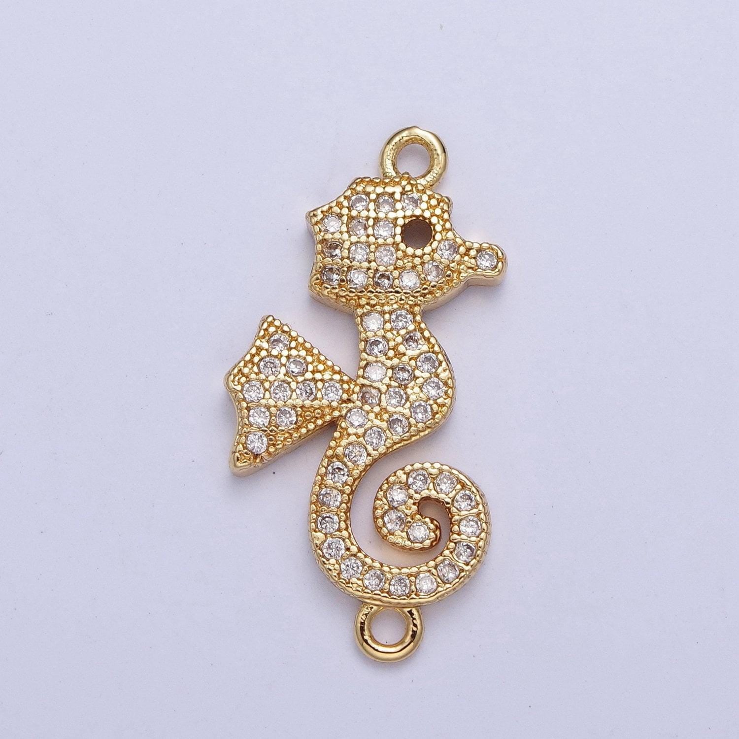 24k gold filled cartoon sea horse link connector, dainty animated seahorse clear micro pave cz connector, under the sea | g-883, g-567