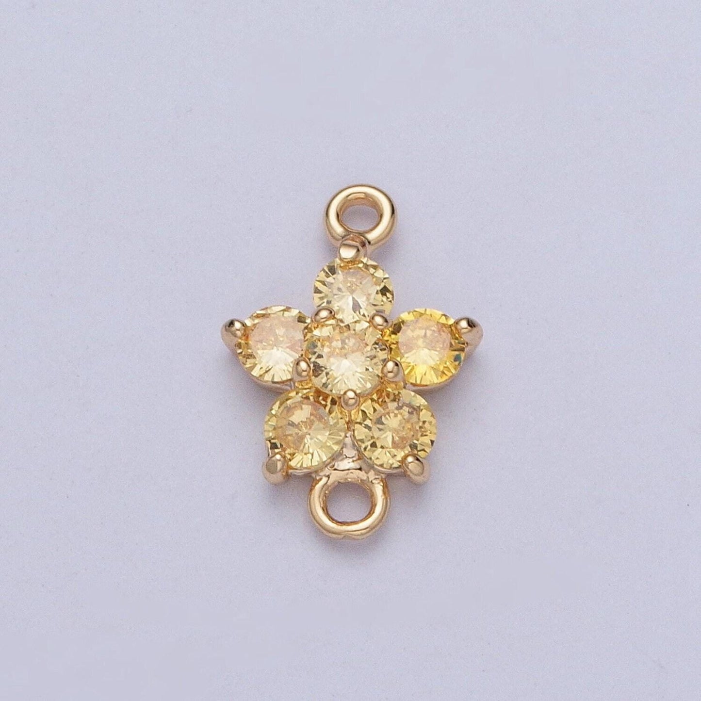 16k gold plated dainty five-leaf hibiscus charm connector micro pave cubic zarconia cz stones for necklace jewelry finding | g-879,g-882
