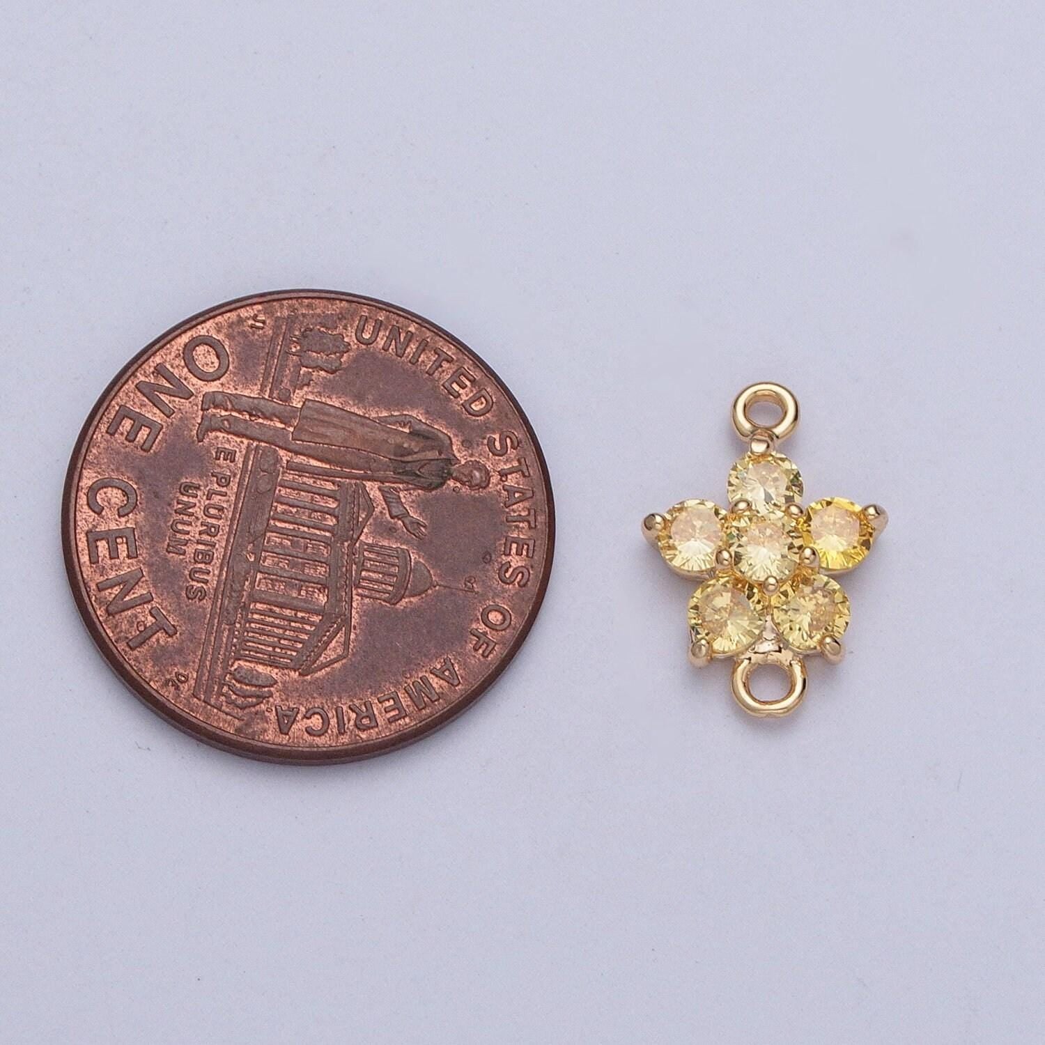 16k gold plated dainty five-leaf hibiscus charm connector micro pave cubic zarconia cz stones for necklace jewelry finding | g-879,g-882