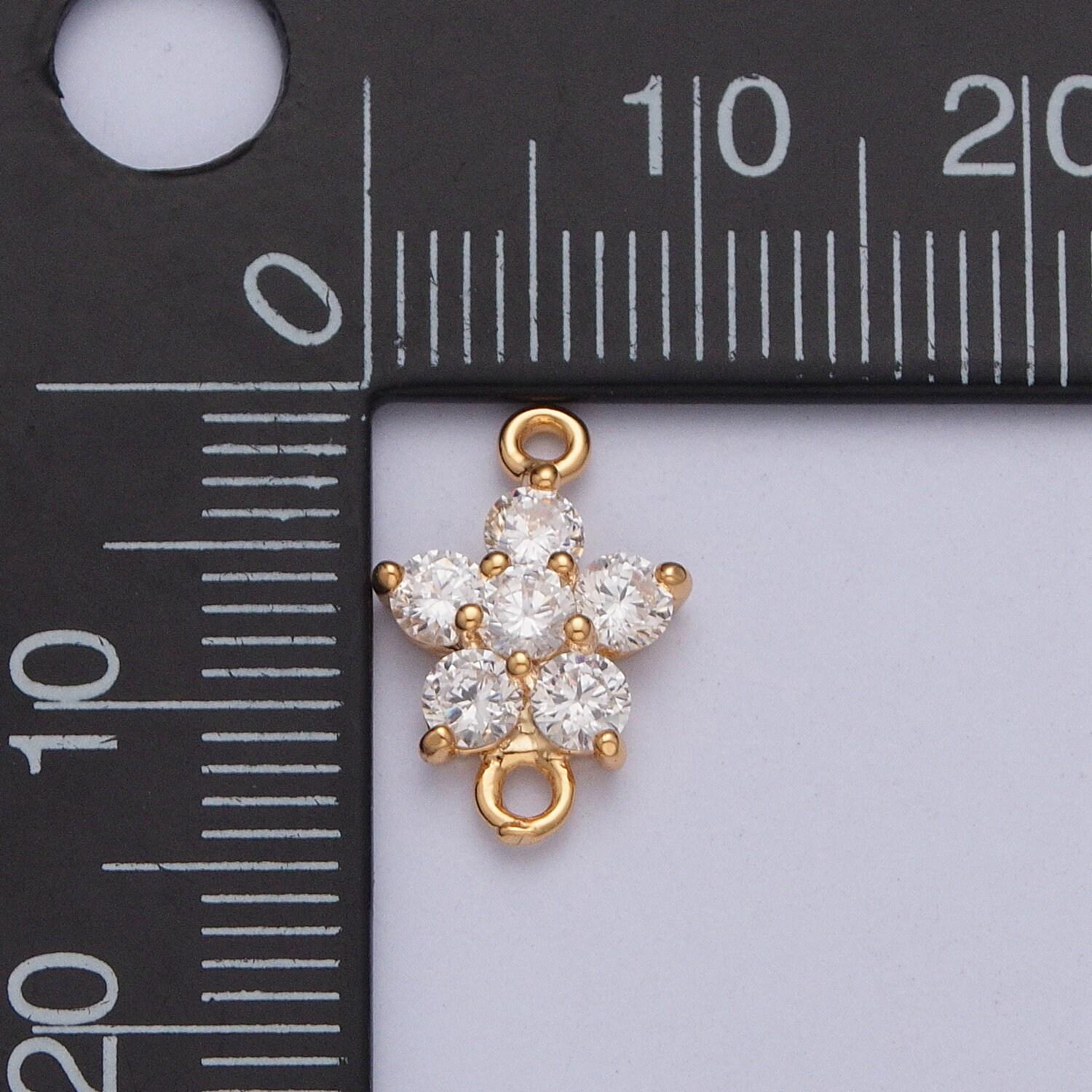 16k gold plated dainty five-leaf hibiscus charm connector micro pave cubic zarconia cz stones for necklace jewelry finding | g-879,g-882