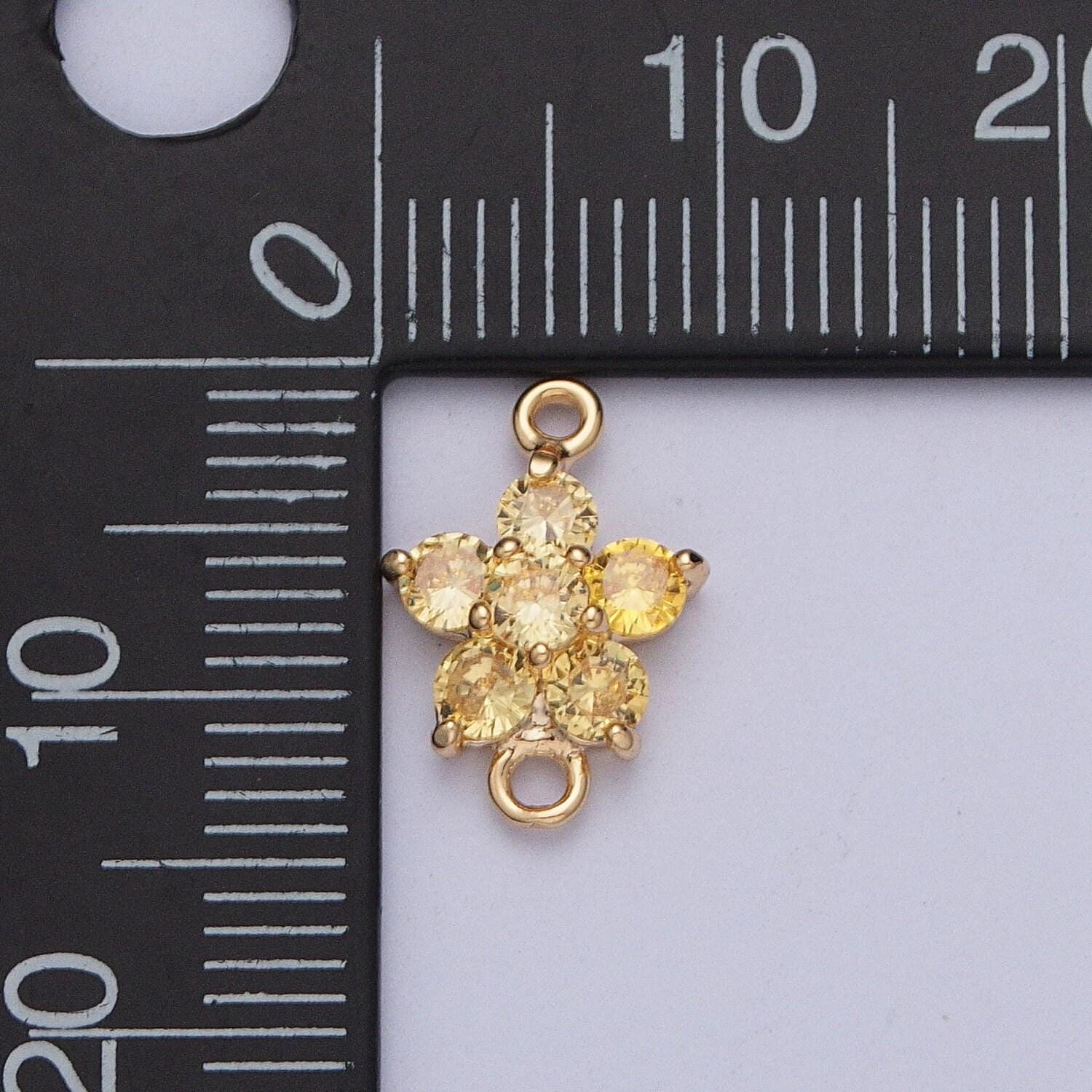 16k gold plated dainty five-leaf hibiscus charm connector micro pave cubic zarconia cz stones for necklace jewelry finding | g-879,g-882