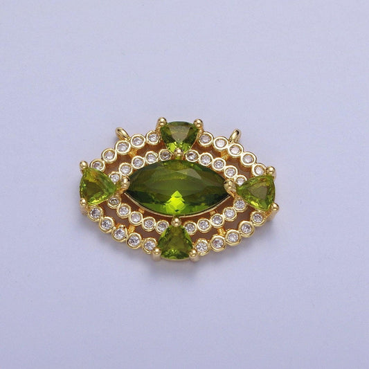 24k gold filled dainty olive moss green gold evil eye charm connector w/ micro cz pave stones for bracelet necklace supply | g-872