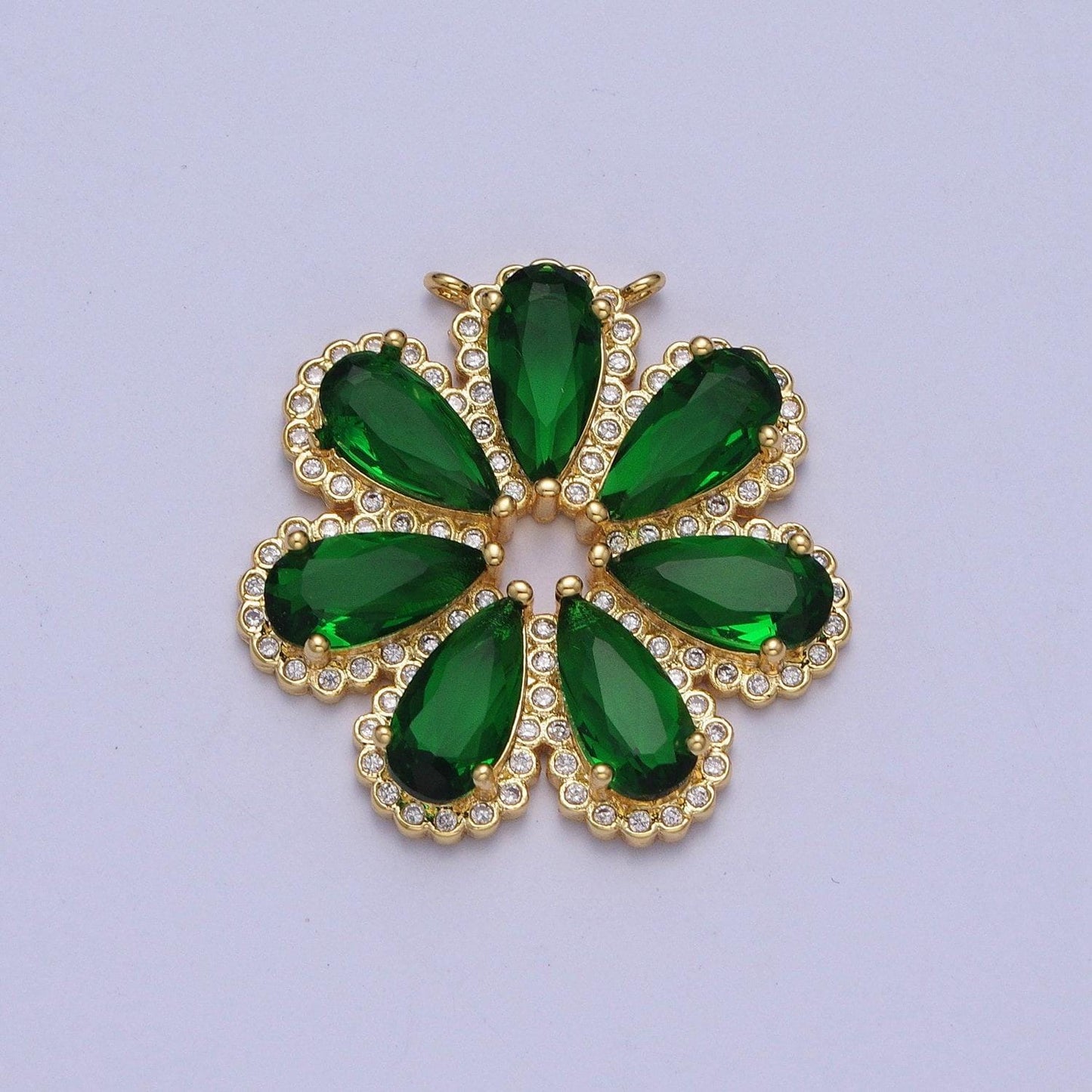 14k gold filled dainty emerald green seven petals flower charm connector for bracelet necklace lucky floral florette jewelry | g871