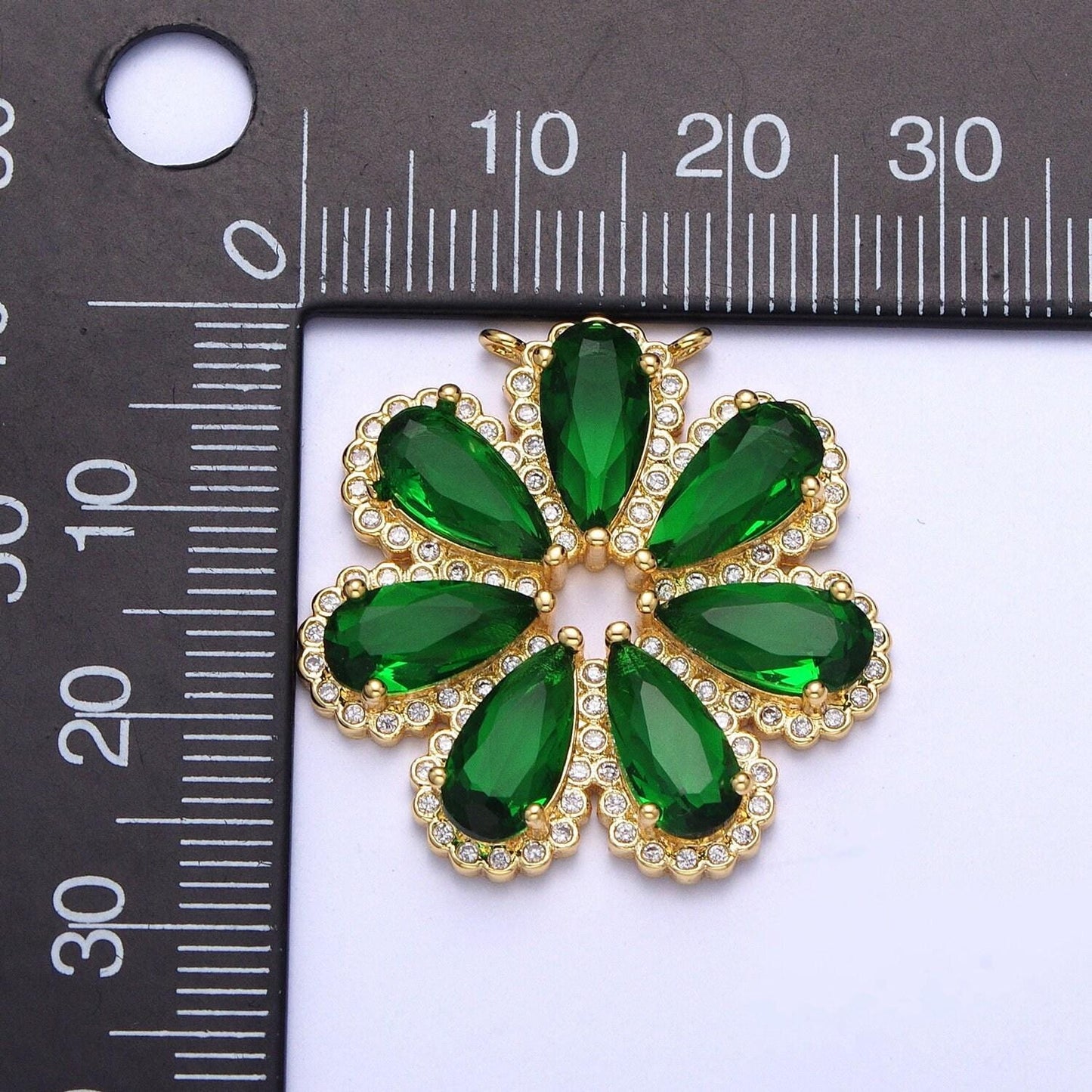 14k gold filled dainty emerald green seven petals flower charm connector for bracelet necklace lucky floral florette jewelry | g871