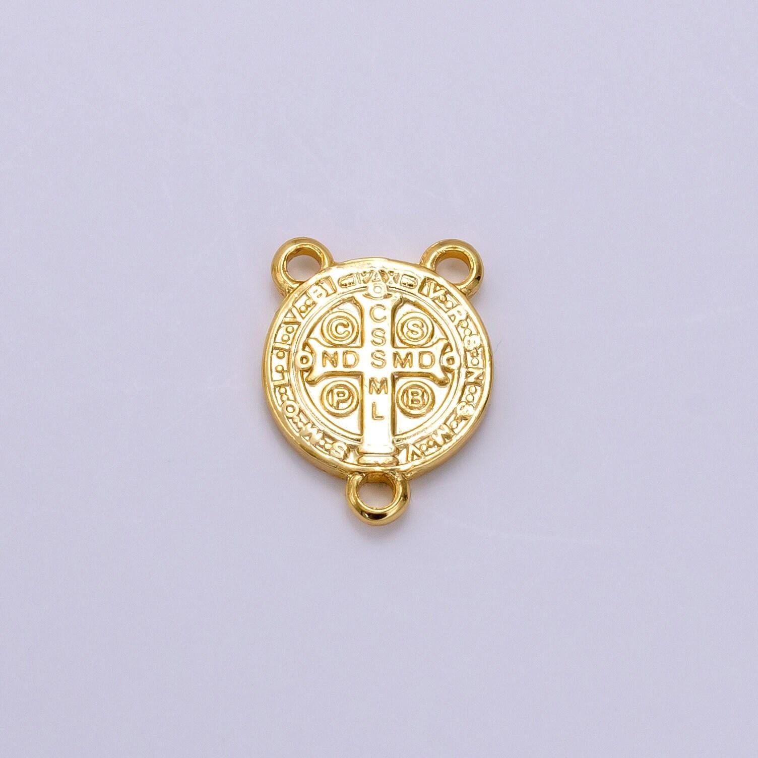 14k gold filled 11mm, 14mm saint benedict round triple loop connector | g843
