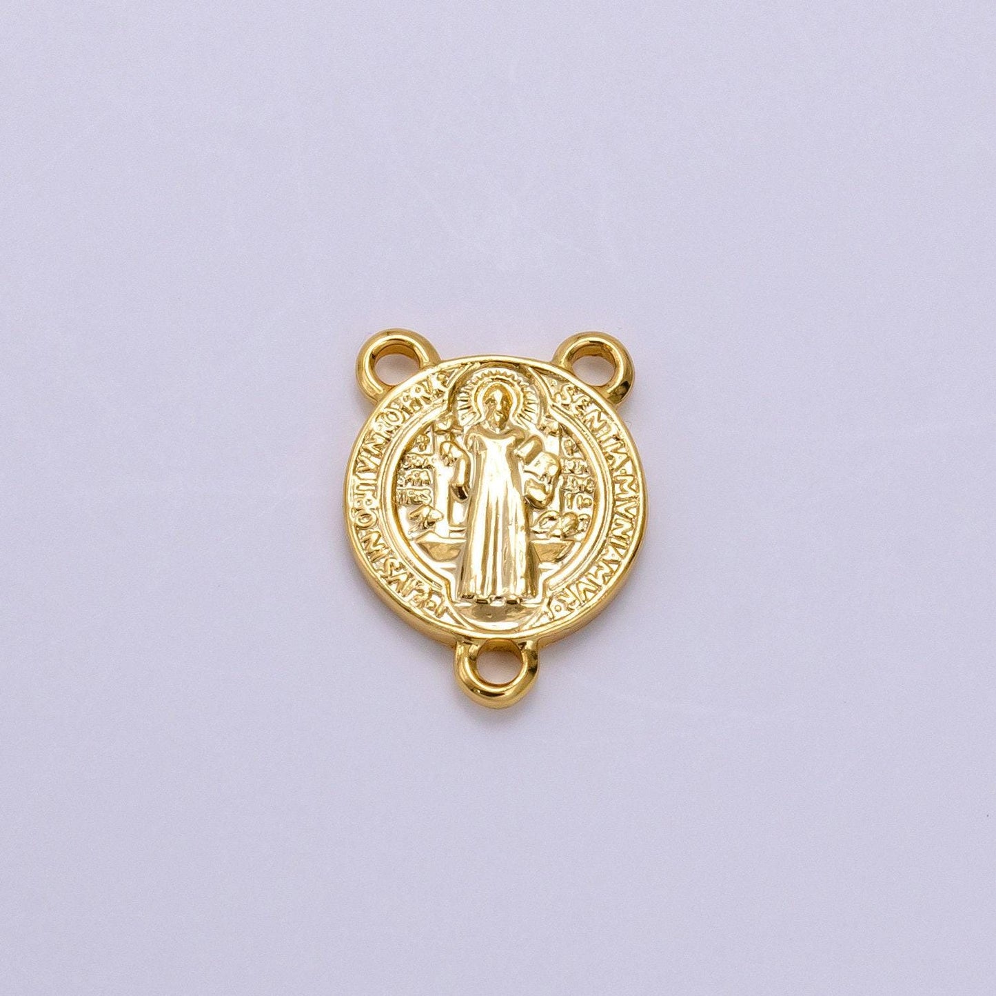 14k gold filled 11mm, 14mm saint benedict round triple loop connector | g843