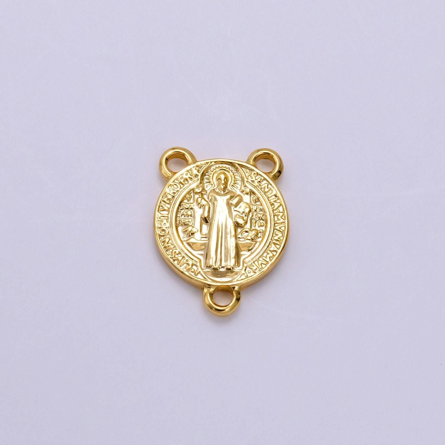 14k gold filled 11mm, 14mm saint benedict round triple loop connector | g843