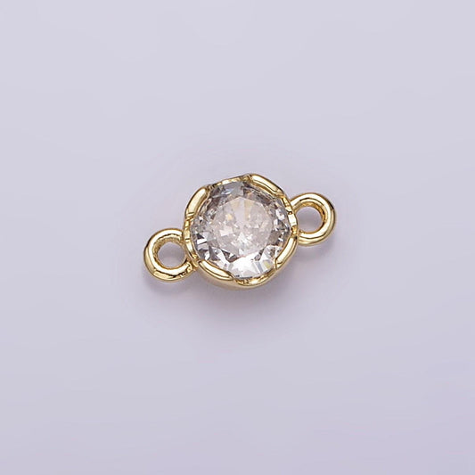 14k gold filled 4.5mm clear cz round bezel connector | g819