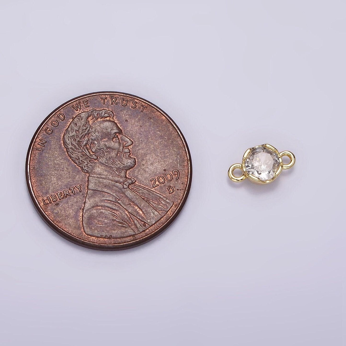14k gold filled 4.5mm clear cz round bezel connector | g819