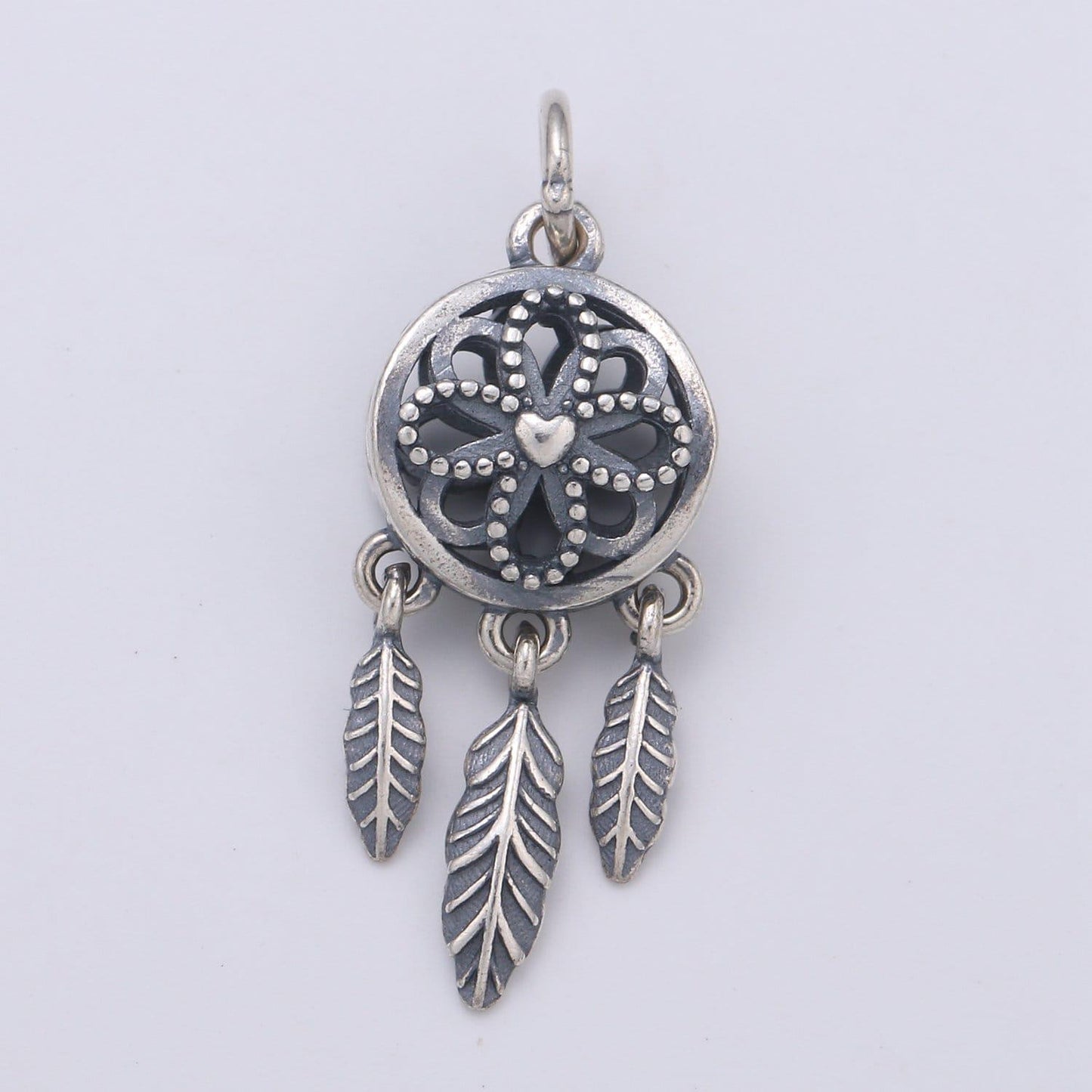 S925 sterling silver dream catcher feather charms, antique silver flower charm boho bohemian necklace earring component