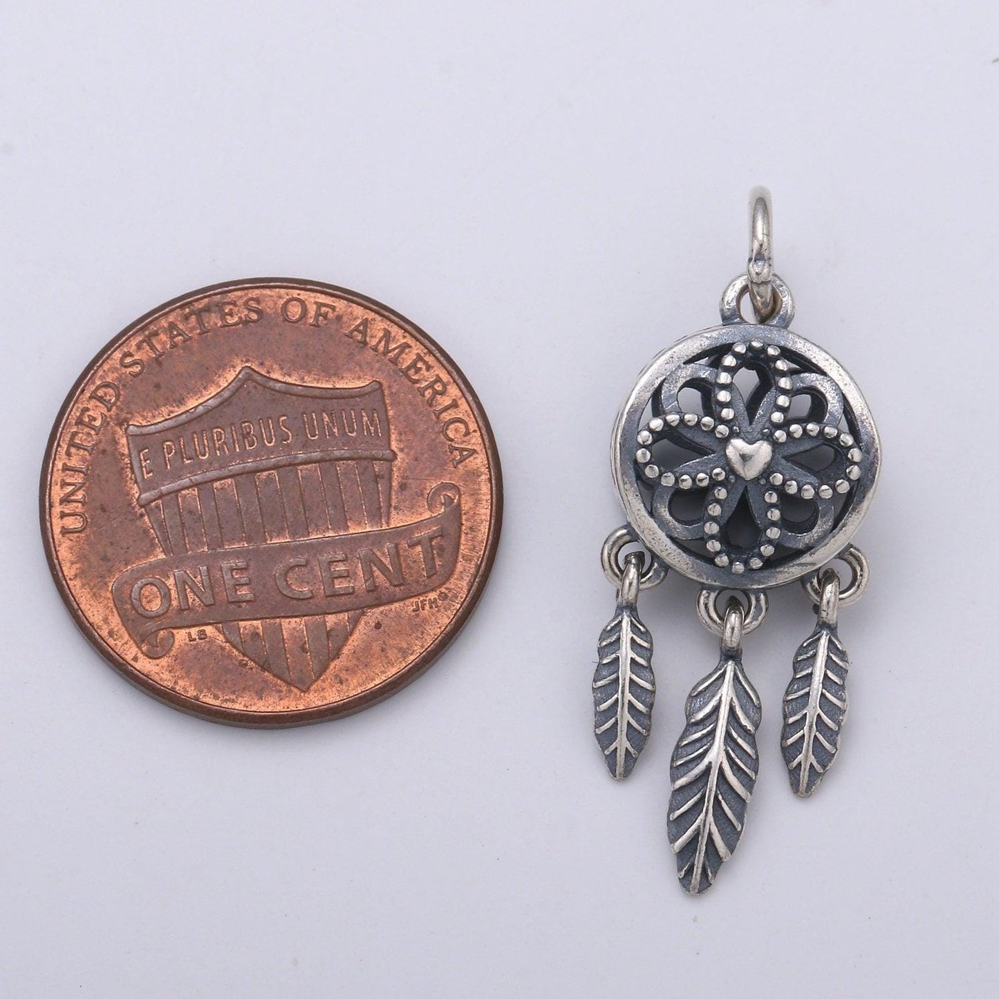 S925 sterling silver dream catcher feather charms, antique silver flower charm boho bohemian necklace earring component