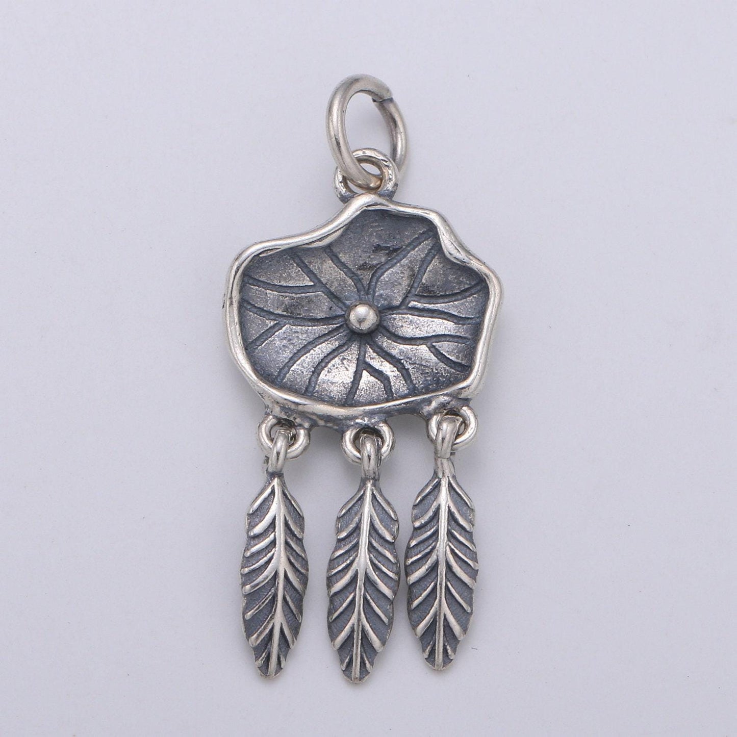 S925 sterling silver dream catcher feather charms, antique silver feather charm boho bohemian necklace earring component
