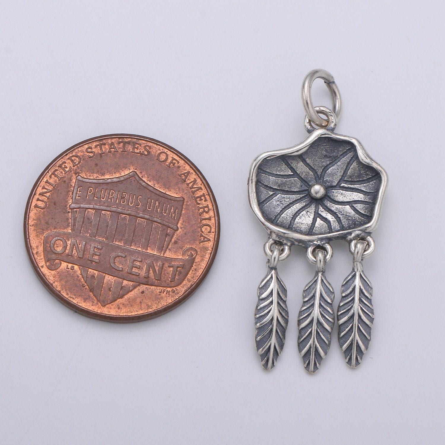 S925 sterling silver dream catcher feather charms, antique silver feather charm boho bohemian necklace earring component