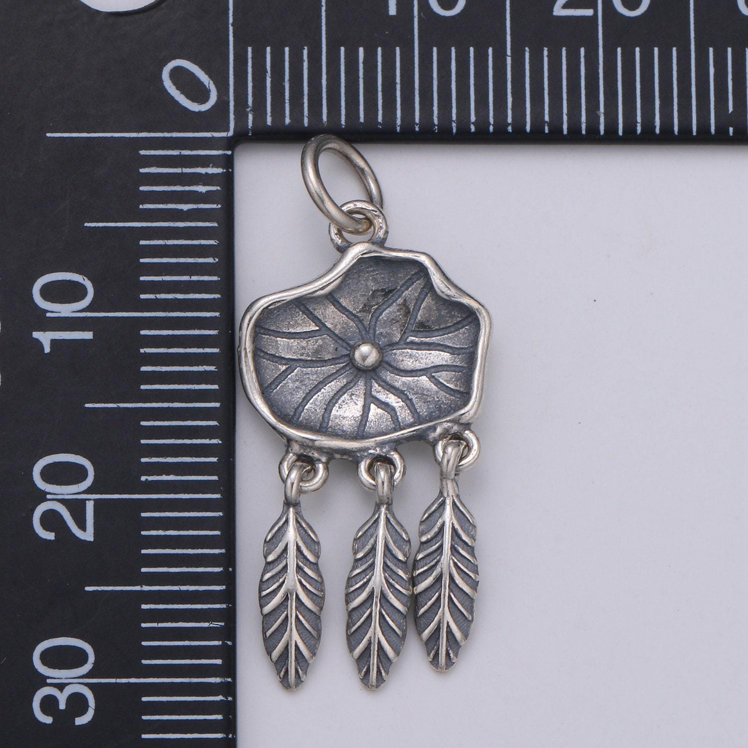 S925 sterling silver dream catcher feather charms, antique silver feather charm boho bohemian necklace earring component