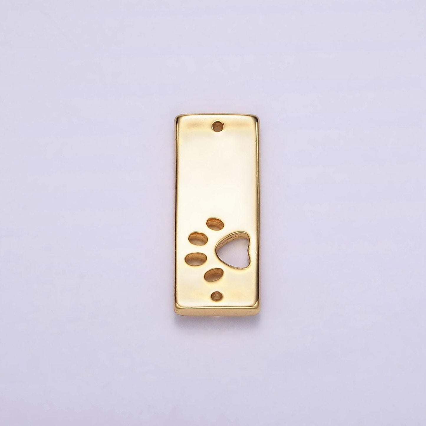 24k gold filled open pawprint pet animal 8mm rectangular tag connector | g806