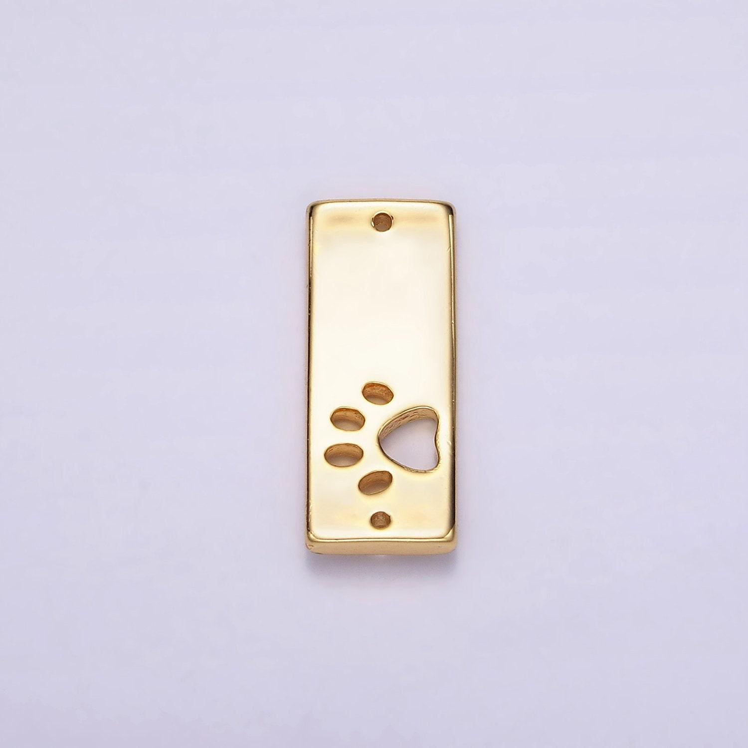 24k gold filled open pawprint pet animal 8mm rectangular tag connector | g806