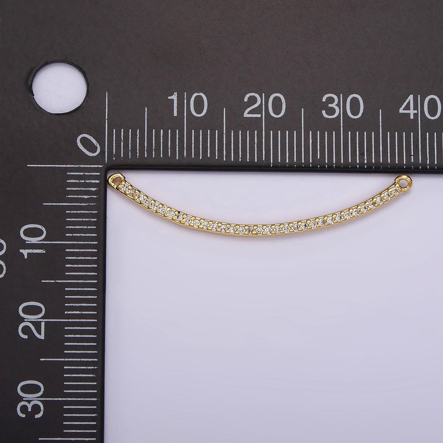 24k gold filled 40mm clear micro paved cz curved band connector | g801