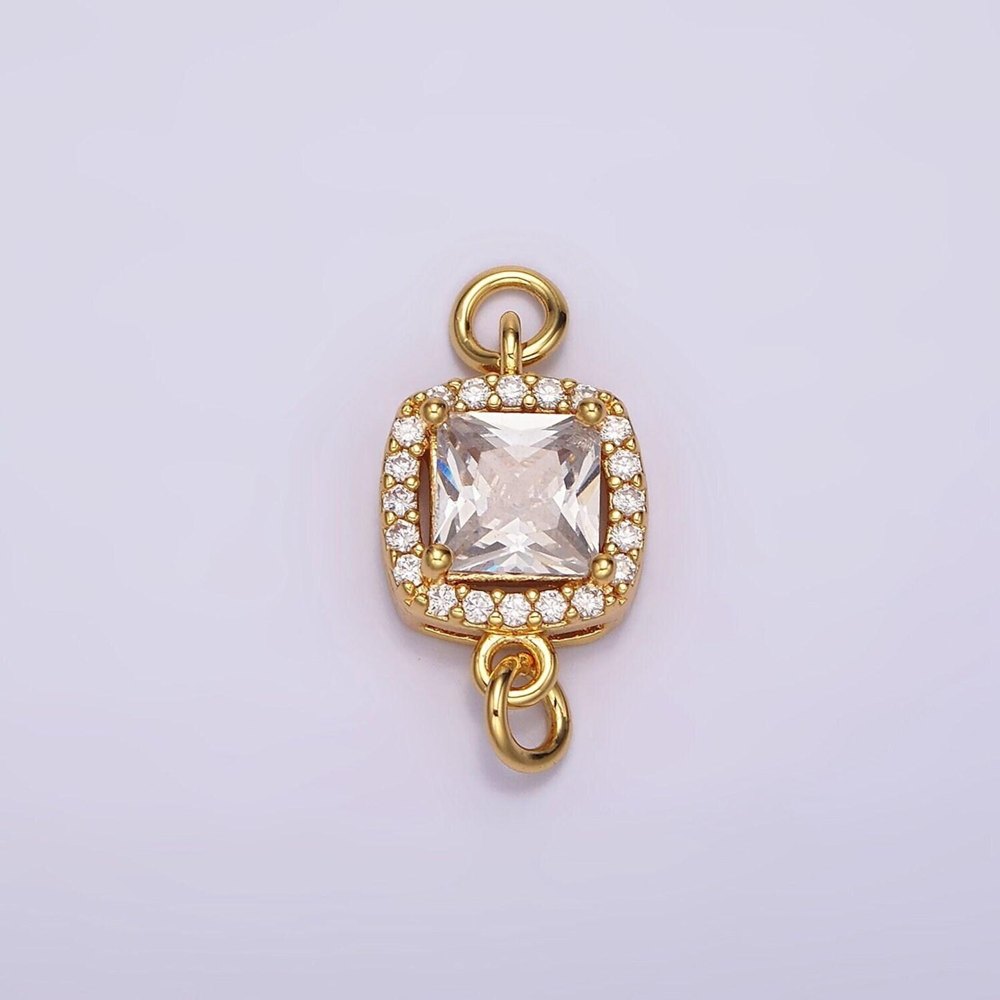 24k gold filled clear cz square rounded micro paved cz connector | g800