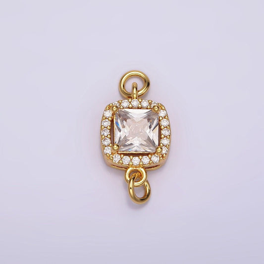 24k gold filled clear cz square rounded micro paved cz connector | g800